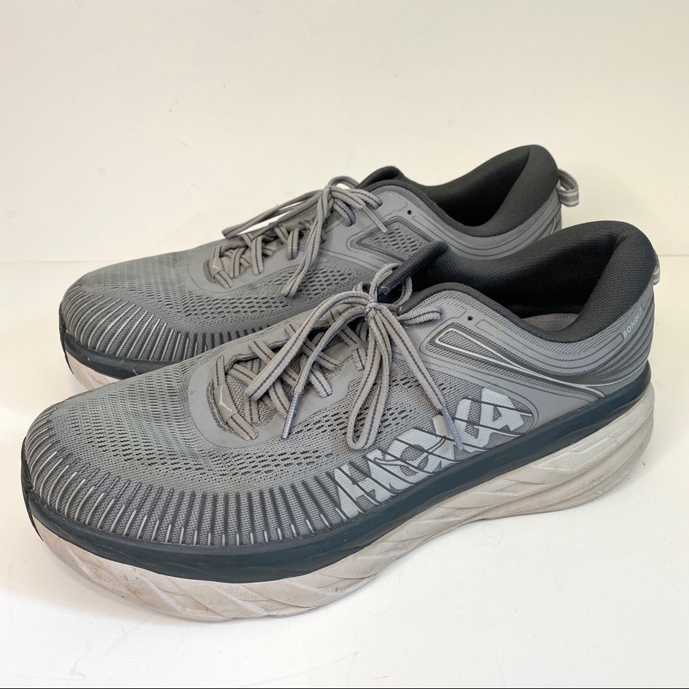 Hoka One One Mens Bondi 7 Wide Running Shoes Grey 12